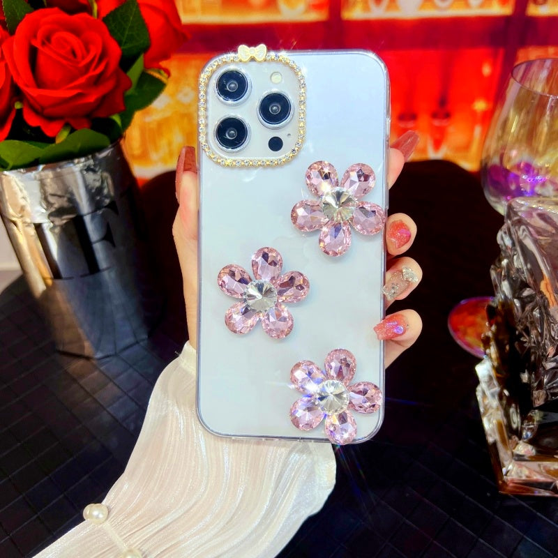 Glittering Large Rhinestones Five-petal Flower iPhone Case