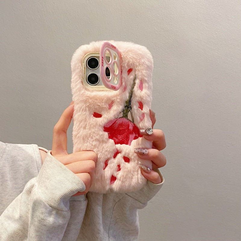 Fuzzy Floral Rose Pink iPhone Case