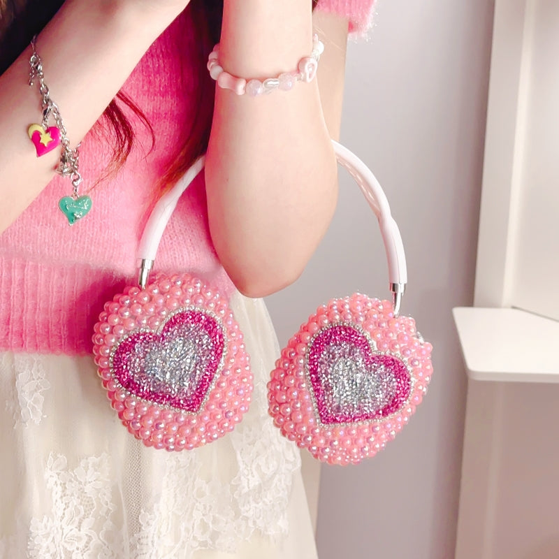 Sparkling Rhinestones Heart-shaped Pearl Iridescent AirPods Max Case
