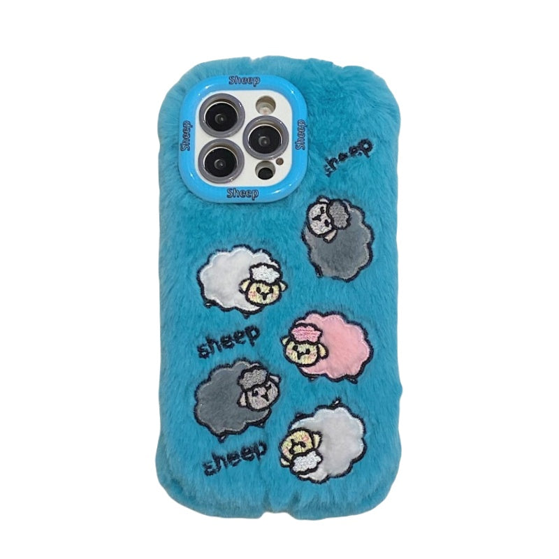 Cloud-Like Softness!Blue Plush Lamb iPhone Case