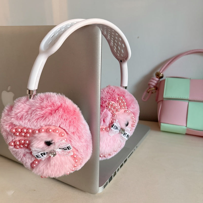 Pearl Bunny Plush Black AirPods Max Case