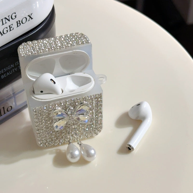 Black Teardrop Rhinestone Butterfly AirPods Case