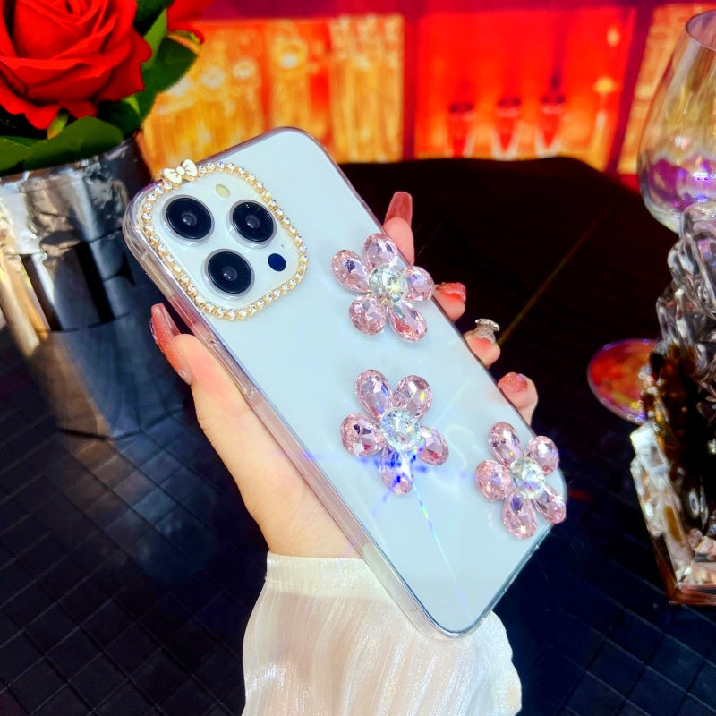 Glittering Large Rhinestones Five-petal Flower iPhone Case