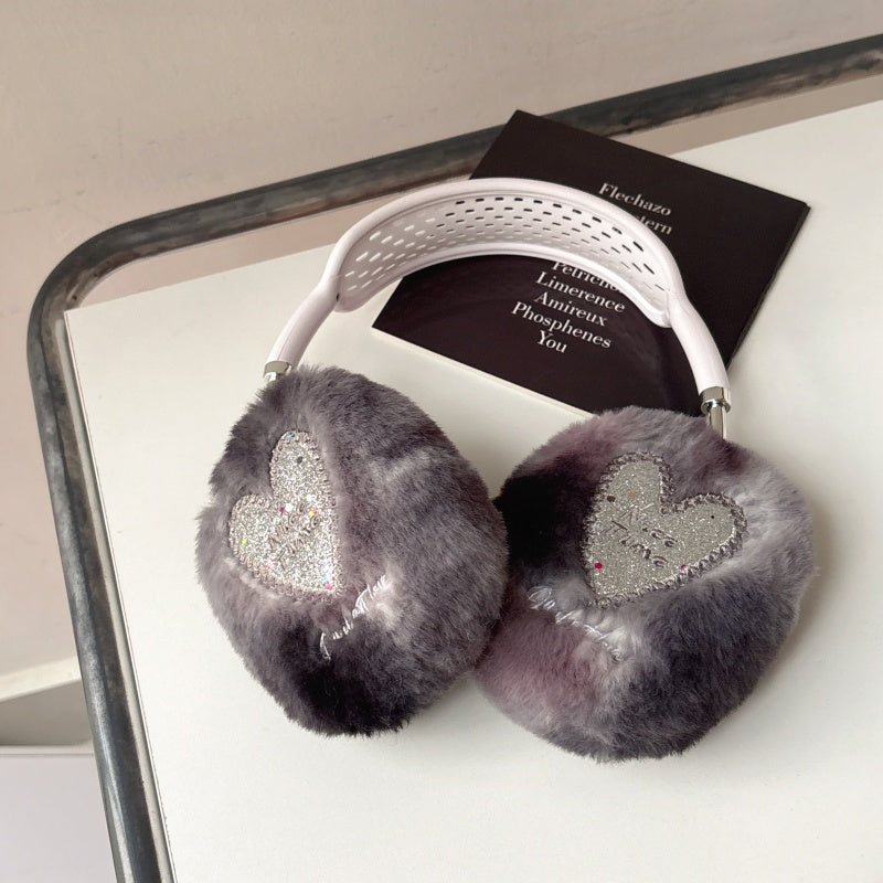 Glitter Heart Plush Pink AirPods Max Case