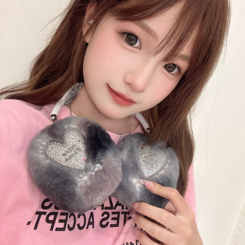 Glitter Heart Plush Gray AirPods Max Case