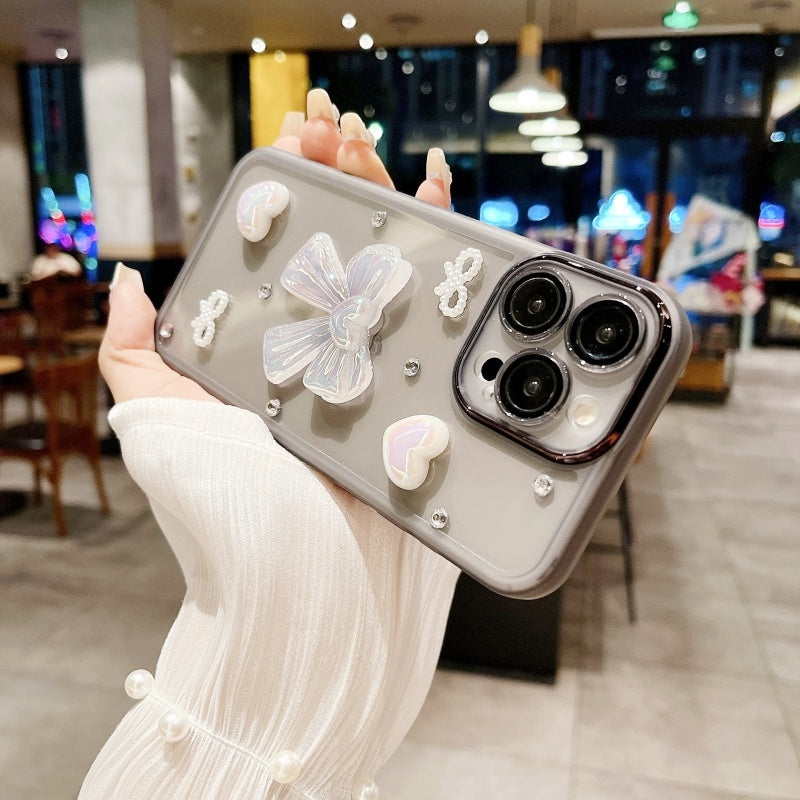 White Elegant Bow Heart Pearl iPhone Case