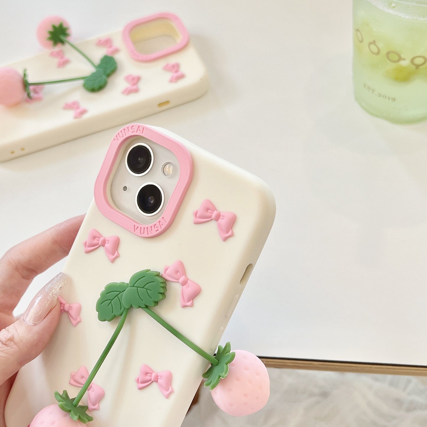 Pink Strawberry iPhone Case with Pendant