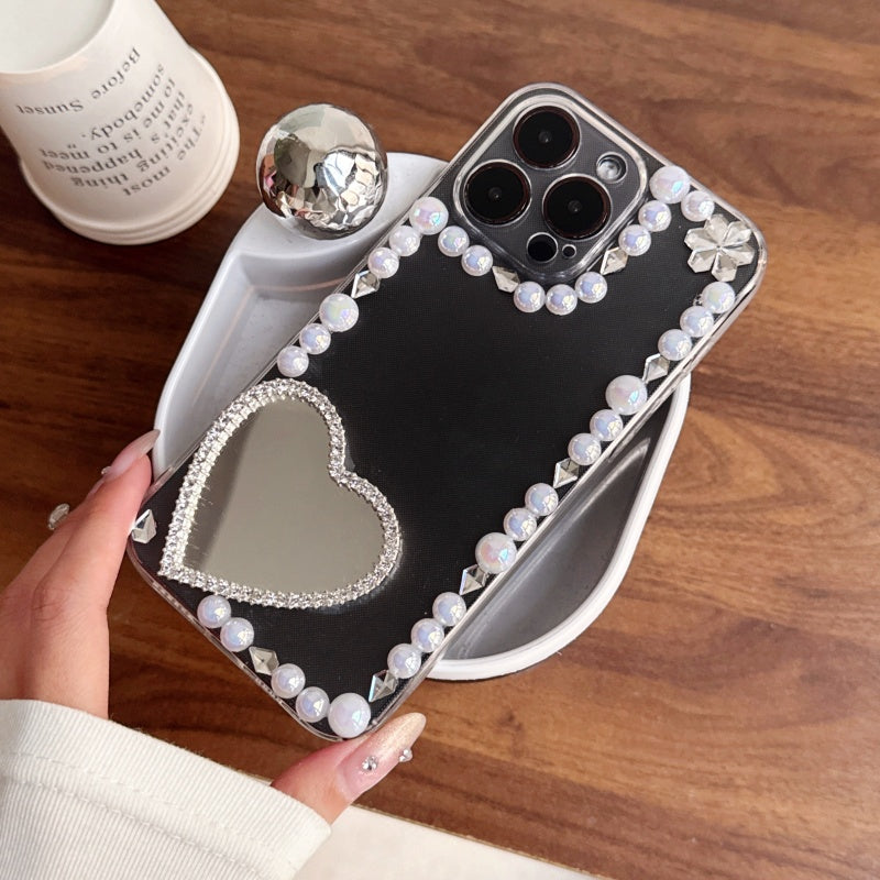Elegant Pearl Heart Mirror iPhone Case