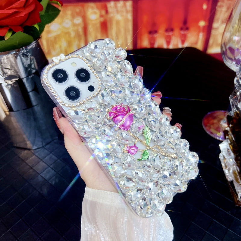 Sparkling Large Rhinestones Rose iPhone Case