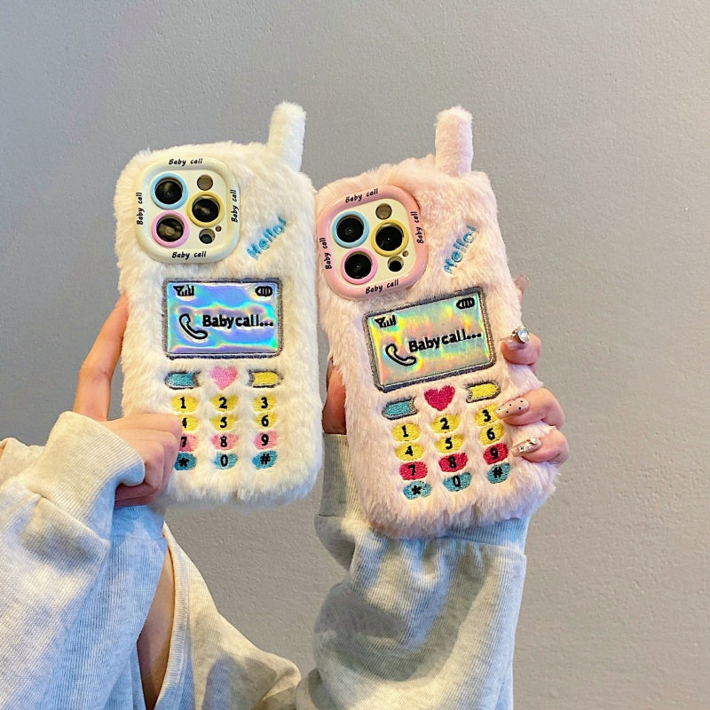 White Retro Handset Plush iPhone Case