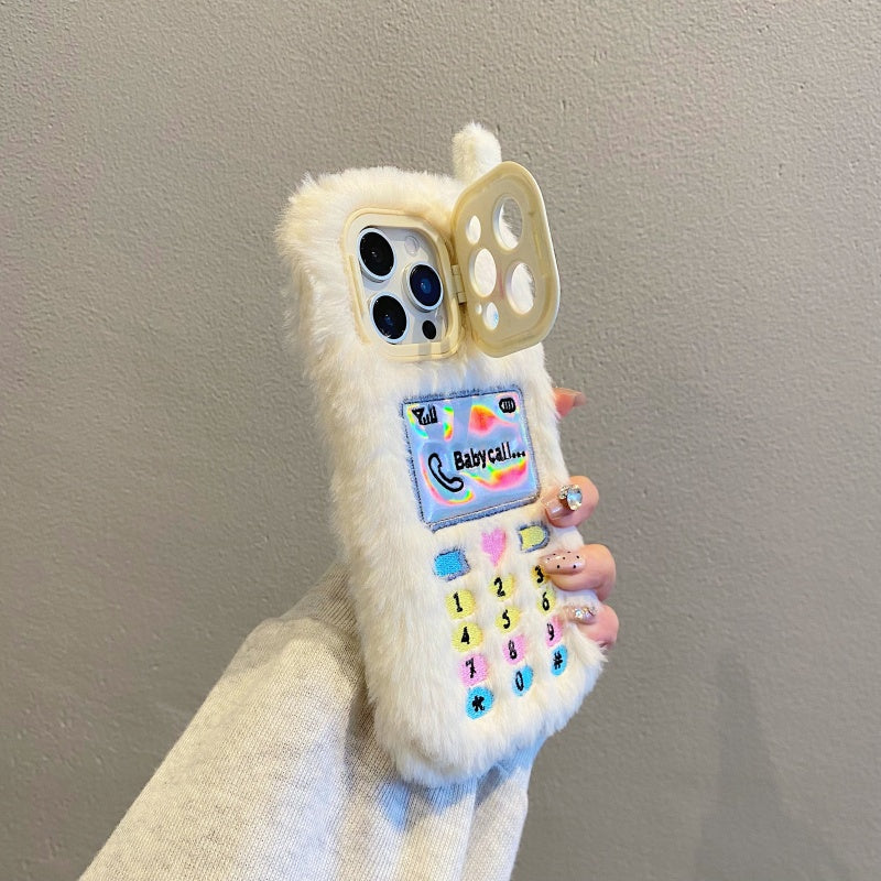 White Retro Handset Plush iPhone Case