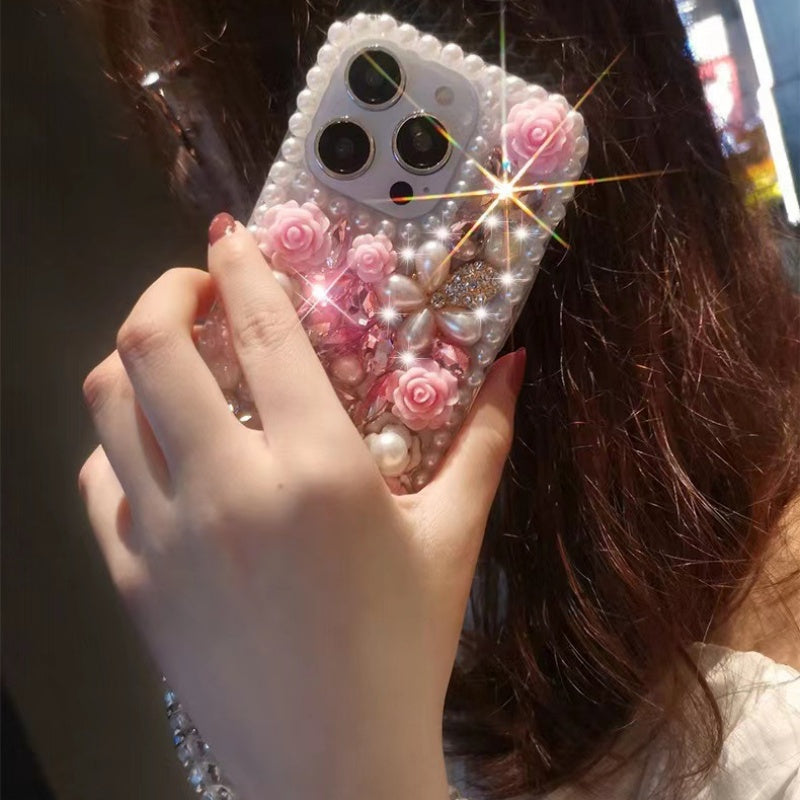 Chanel-Style Pearl & Rhinestone Floral iPhone Case