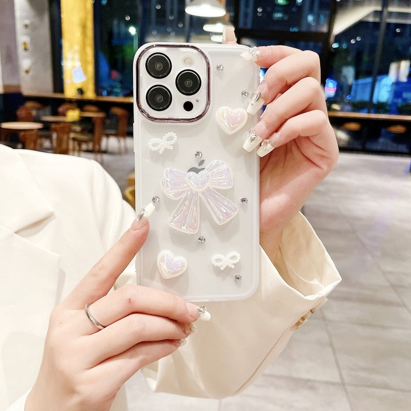 Black Elegant Bow Heart Pearl iPhone Case