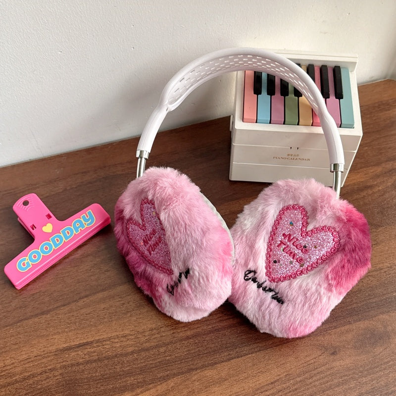 Glitter Heart Plush Gray AirPods Max Case