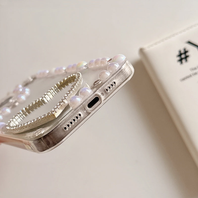 Elegant Pearl Heart Mirror iPhone Case