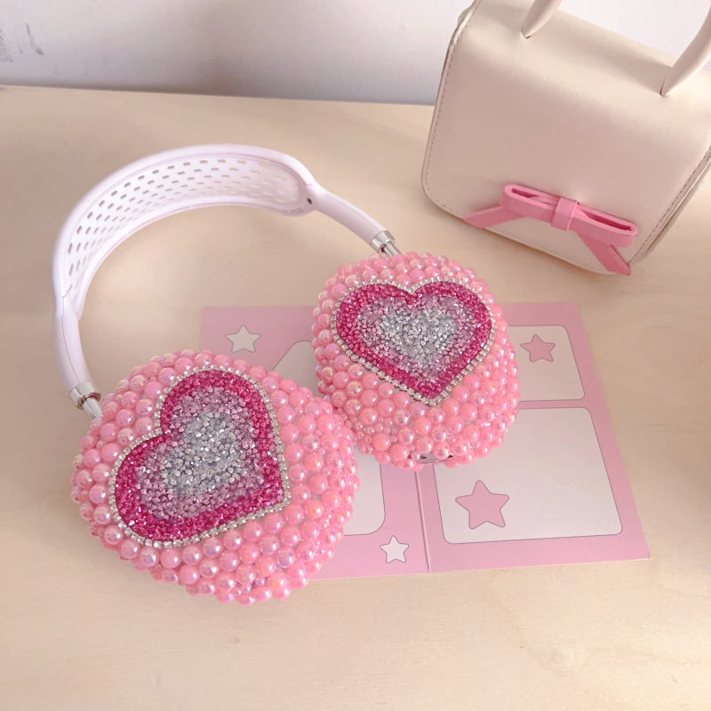 Sparkling Rhinestones Heart-shaped Pearl Iridescent AirPods Max Case