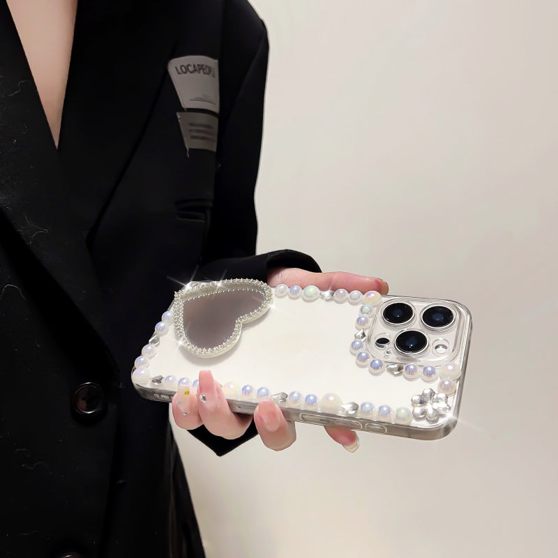 Elegant Pearl Heart Mirror iPhone Case