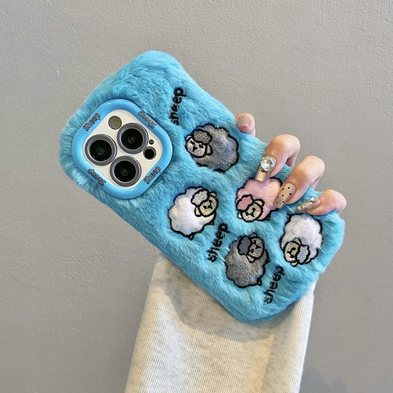 Cloud-Like Softness!Light Pink Plush Sheep iPhone Case