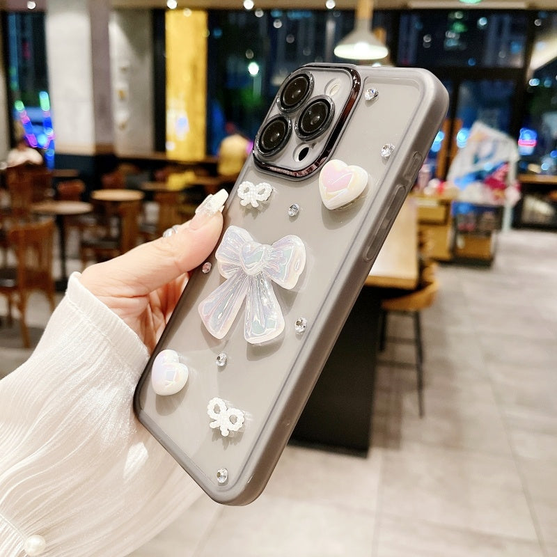 Black Elegant Bow Heart Pearl iPhone Case