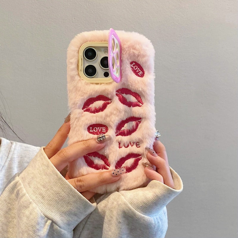 White Multi-Lips Plush iPhone Case