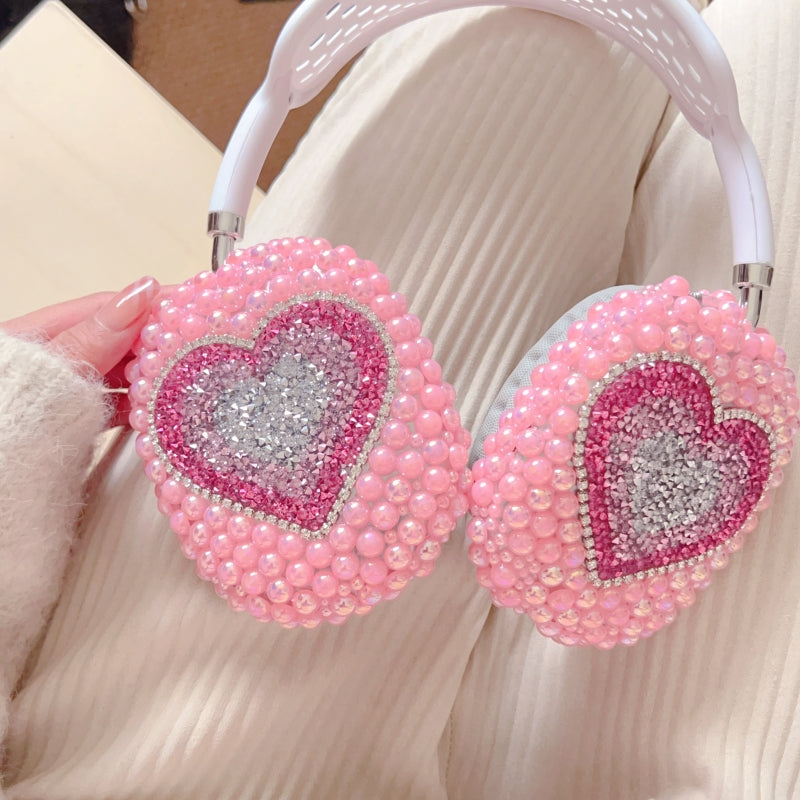 Sparkling Rhinestones Heart-shaped Pearl Iridescent AirPods Max Case