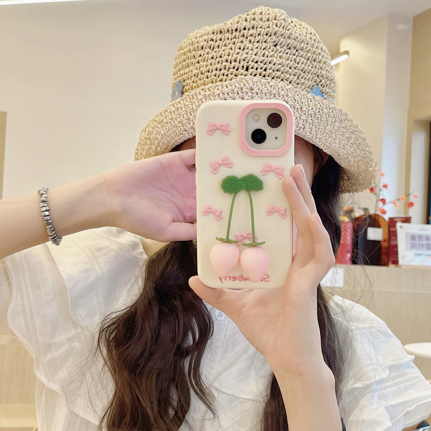 Pink Strawberry iPhone Case with Pendant
