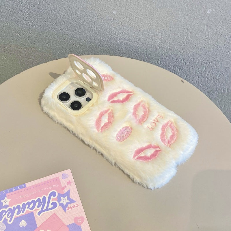 White Multi-Lips Plush iPhone Case