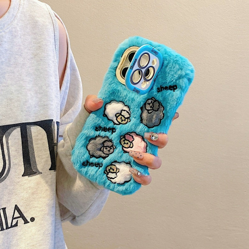 Cloud-Like Softness!Light Pink Plush Sheep iPhone Case