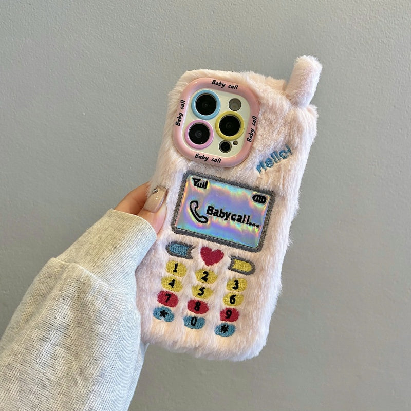 White Retro Handset Plush iPhone Case