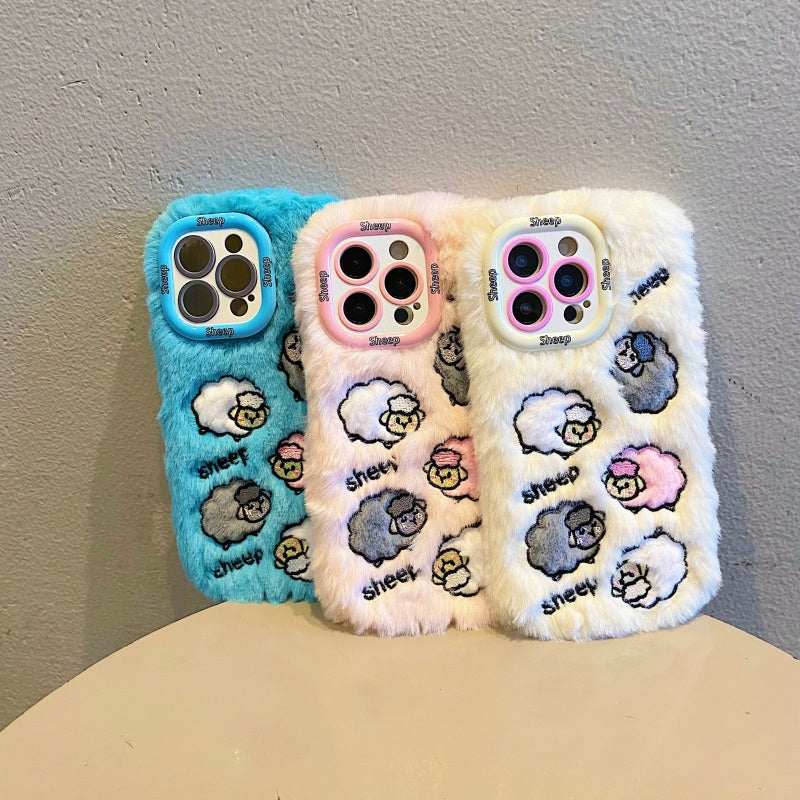 Cloud-Like Softness!Light Pink Plush Sheep iPhone Case