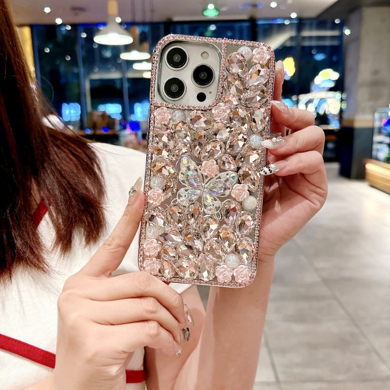Sparkling Rhinestones Butterfly Flowers iPhone Case