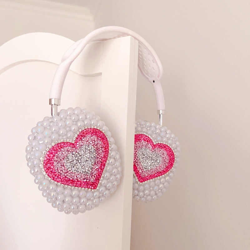 Sparkling Rhinestones Heart-shaped Pearl Iridescent AirPods Max Case