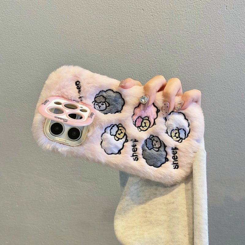 Cloud-Like Softness!Light Pink Plush Sheep iPhone Case