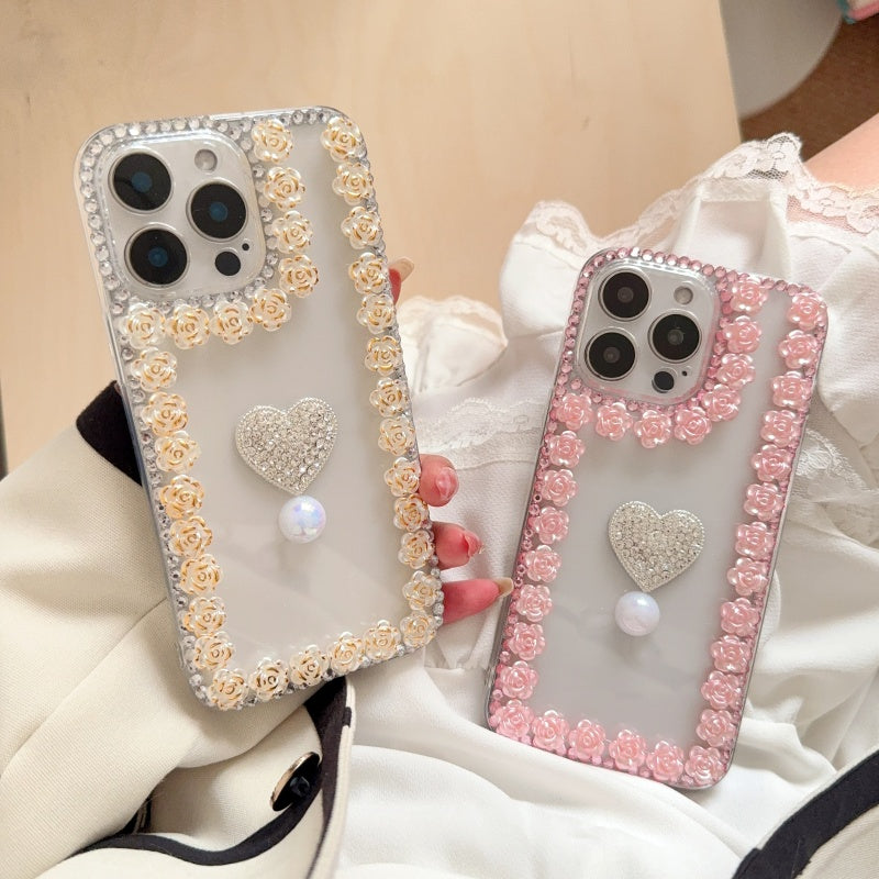 Bloom With Love!Flowers & Heart Pearl iPhone Case