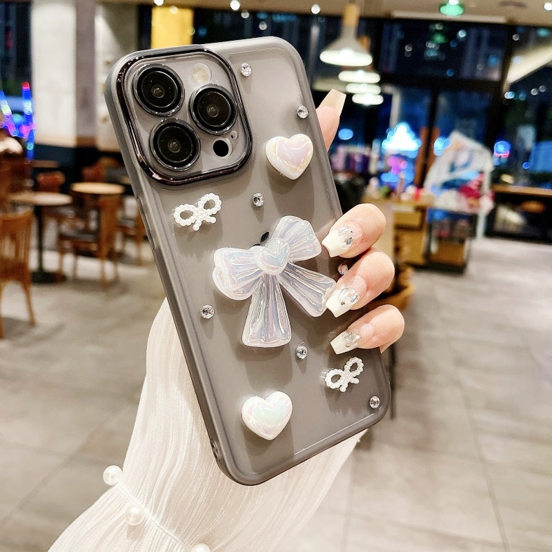 Black Elegant Bow Heart Pearl iPhone Case