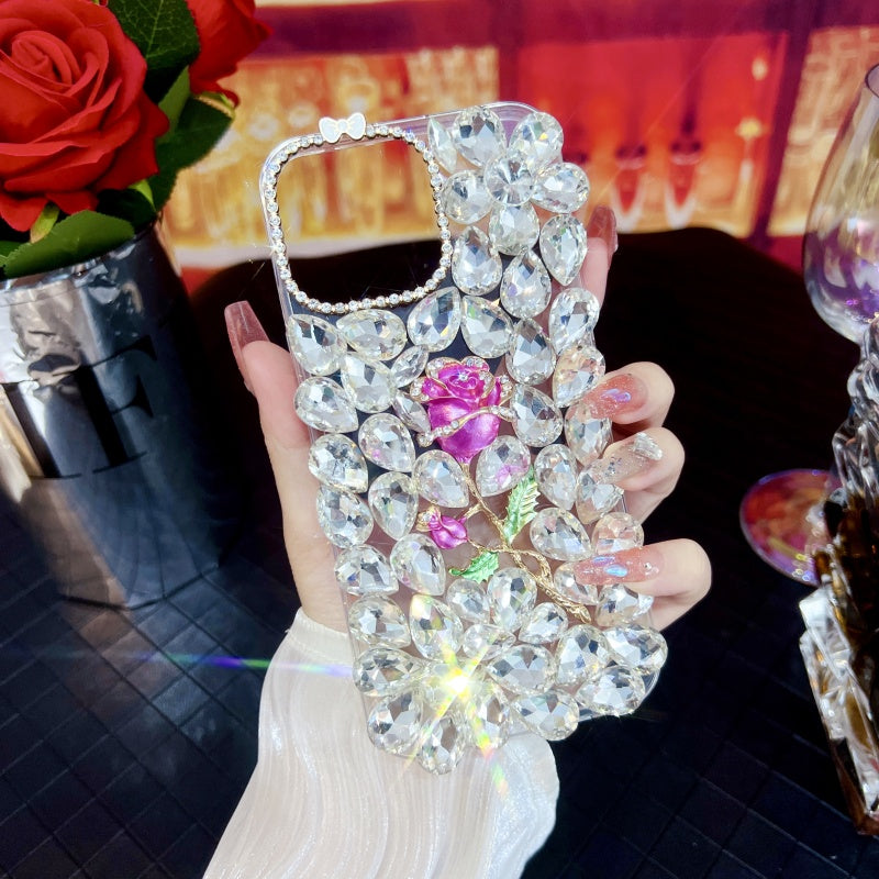 Sparkling Large Rhinestones Rose iPhone Case