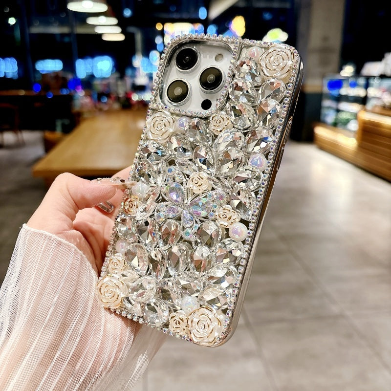 Sparkling Rhinestones Butterfly Flowers iPhone Case