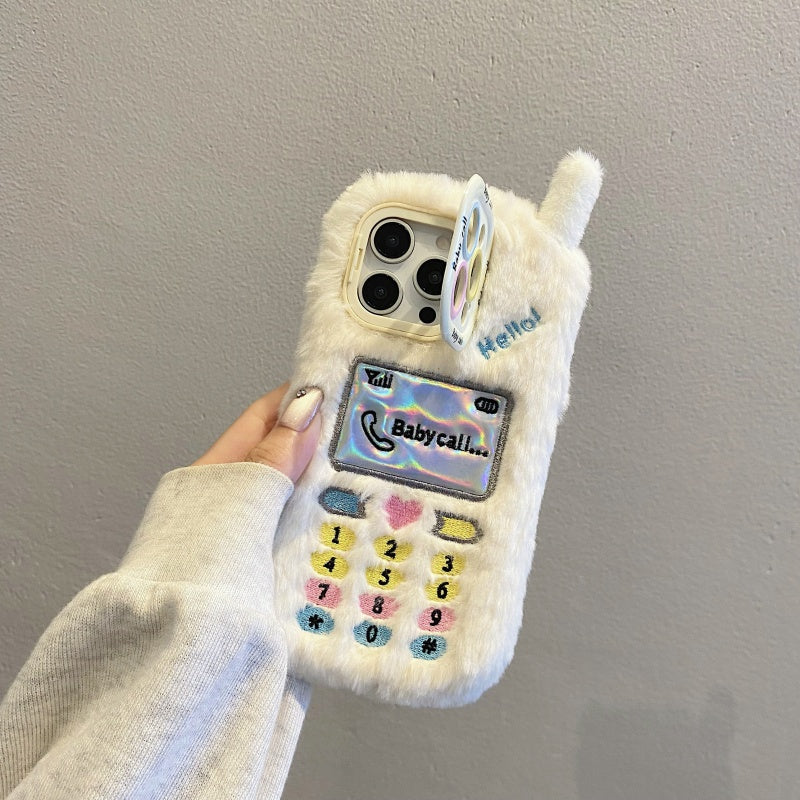 White Retro Handset Plush iPhone Case
