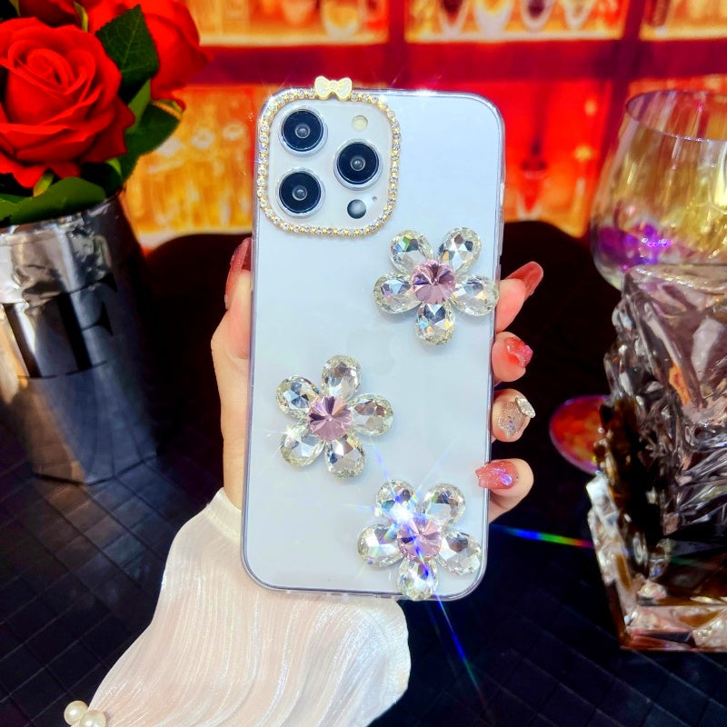 Glittering Large Rhinestones Five-petal Flower iPhone Case