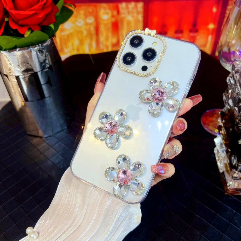 Glittering Large Rhinestones Five-petal Flower iPhone Case