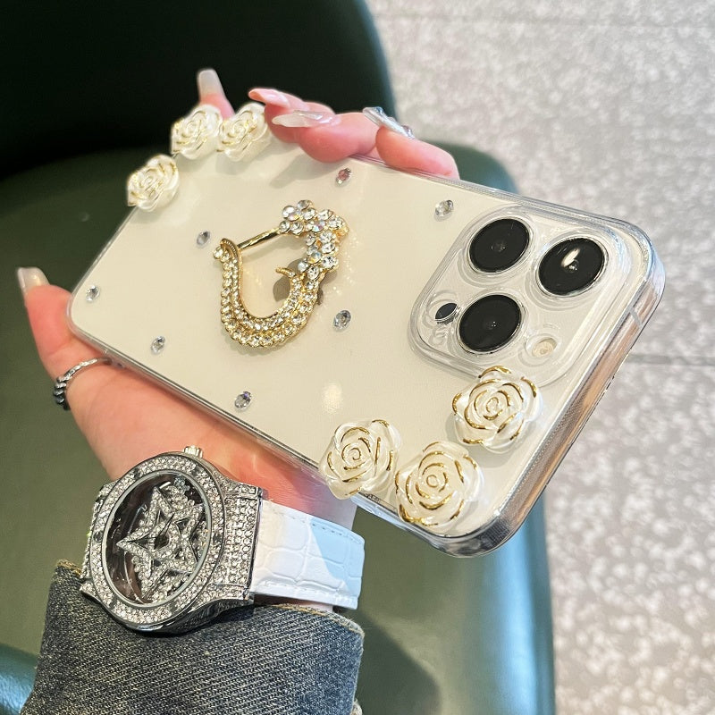 Elegant Flower Rhinestone Heart iPhone Case