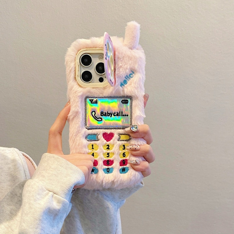 White Retro Handset Plush iPhone Case