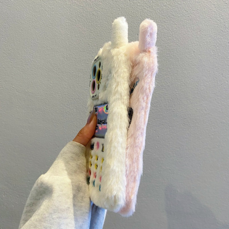 White Retro Handset Plush iPhone Case