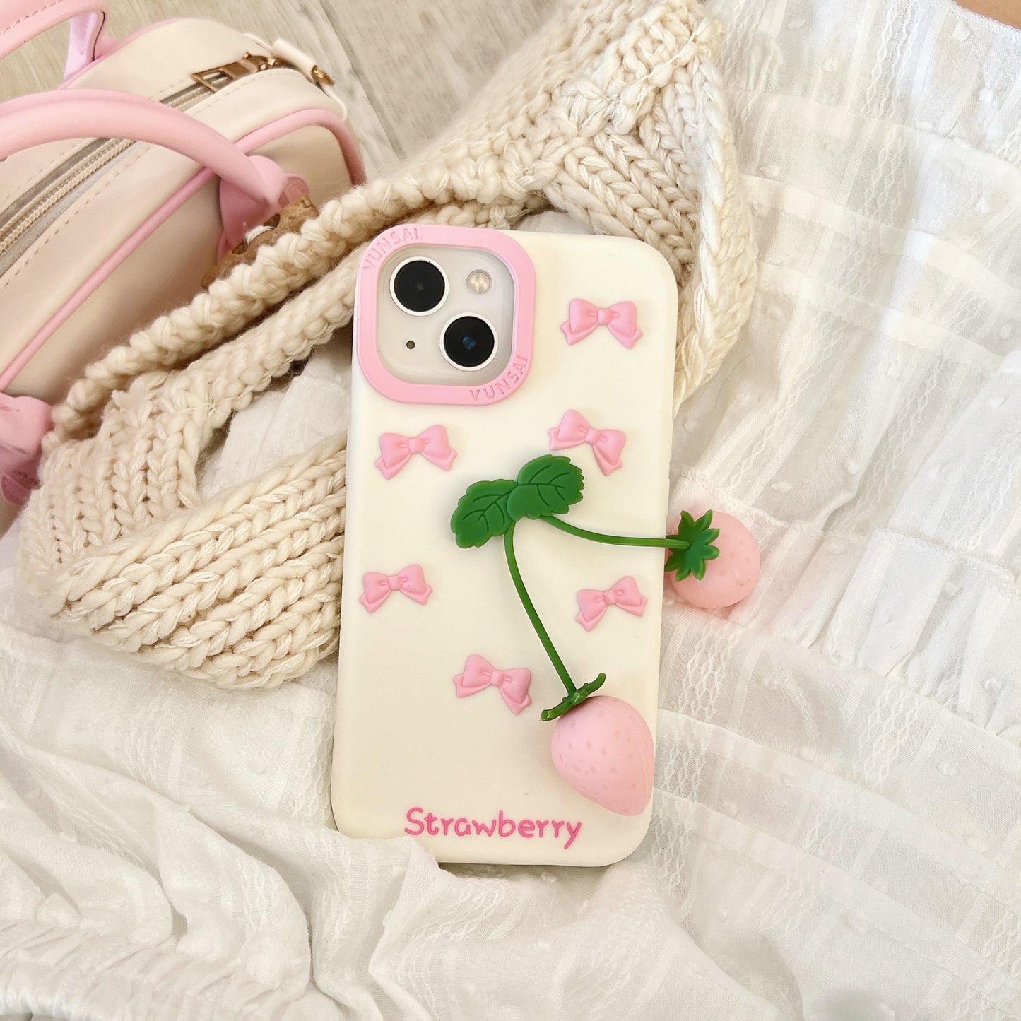 Pink Strawberry iPhone Case with Pendant