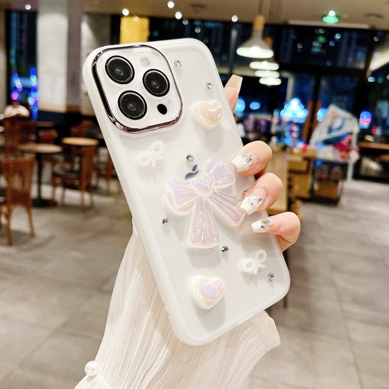 Black Elegant Bow Heart Pearl iPhone Case