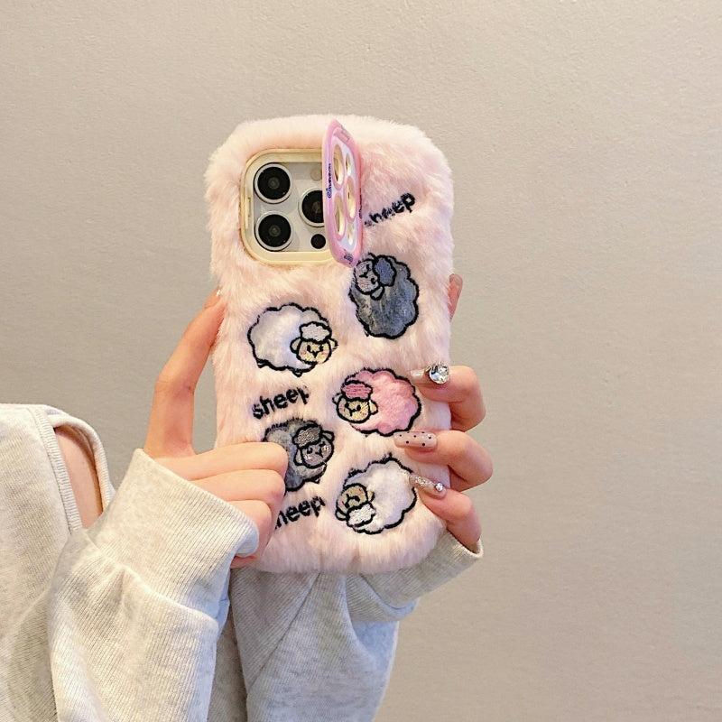 Cloud-Like Softness!Blue Plush Lamb iPhone Case