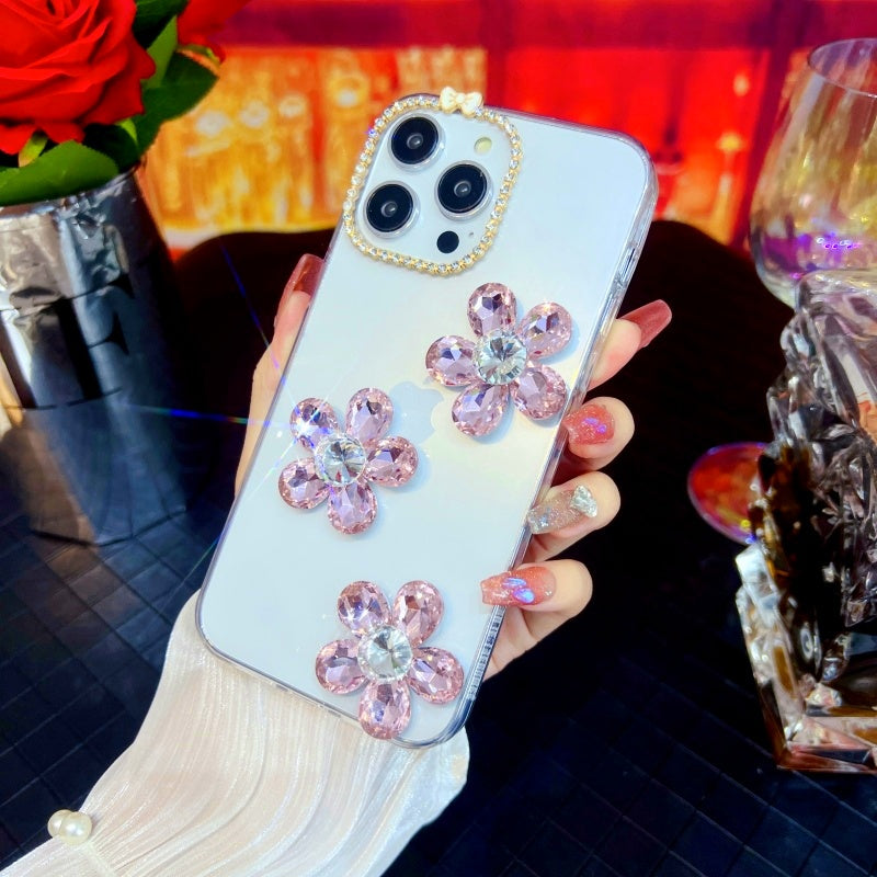 Glittering Large Rhinestones Five-petal Flower iPhone Case