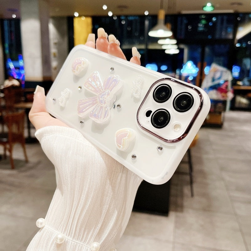Black Elegant Bow Heart Pearl iPhone Case