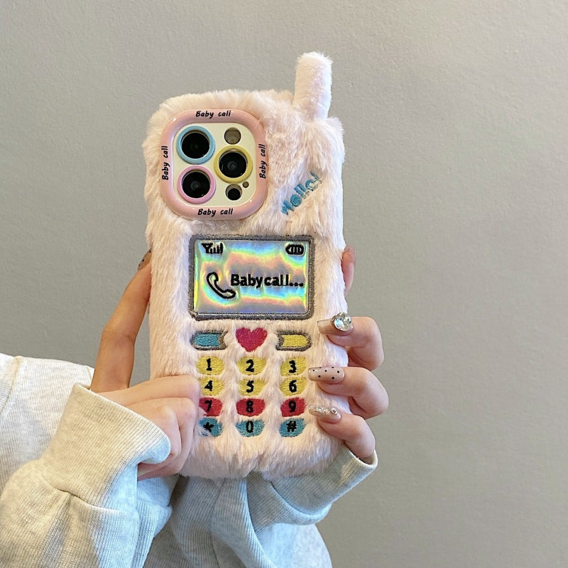 White Retro Handset Plush iPhone Case