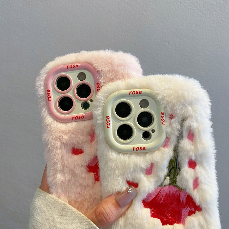 Fuzzy Floral Rose Pink iPhone Case